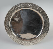 Silver round tray with fruit decor