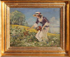 Illencz lipót: lady picking flowers