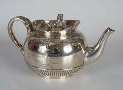 Silver empire style teapot with sphinx tongs