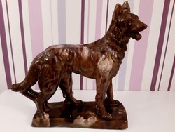 Kerámia kutya, márványhatású farkaskutya szobor, németjuhász, (nagy)