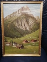 Alpine landscape. Oil, wood fiber