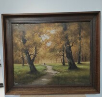 Beregi T. jelzéssel Őszi erdő tájkép, festmény