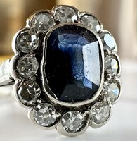 773T. 1 Forintról! Antik Magyar Accant Gyémánt (0,5 Ct) Kék Zafír (0,5 Ct) 14k arany (2,1 g) gyűrű!