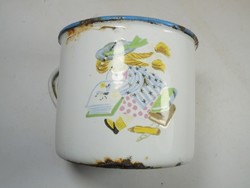 Retro old - marked Budafok - enameled children's story mug - 10.7 cm diameter