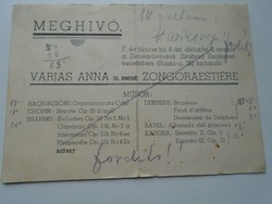 D192301 invitation - to Anna varjas's piano evening Brahms Chopin Budapest bajza utca 26