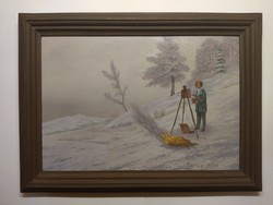 Cozy snowy winter landscape; 2004; basement; dated; signed; contemporary