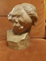 Terrakotta női szobor, 28 cm, kiváló állapotú, szignós