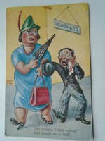 D192348 old postcard humor - grim reaper pious - port 1949 peaceful - sarcastic content