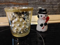 Snowman candle with glass cup holder
