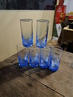 Retro röviditalos pohár poharak repesztett Gyönyörű kék Fátyolüveg fátyol karcagi berekfürdői üveg