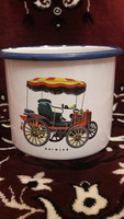 Vintage car tin mug, old mobile metal cup (m3199)