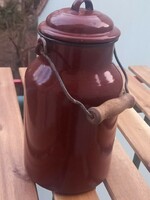 Old kitchen utensil: traditional milk jug, enameled milk container with lid (2 liters)
