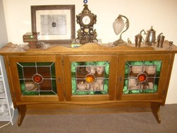 Sideboard lead glass 175 cm 3 doors walnut covering unique rarity also for bar cabinet