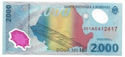 2000 lei 1999 Románia Napfogyatkozás. Polymer bankjegy. UNC
