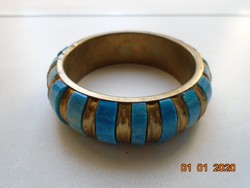 Vintage gilded copper bracelet with turquoise inlay