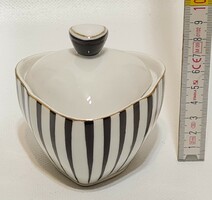 Hollóházi fekete csíkos porcelán bonbonier (2468)