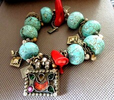 Turquoise coral old ethnic tribal bracelet