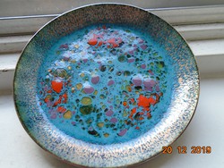Fire enamel decorative plate with gold and multicolored inclusions