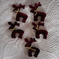 Christmas burgundy handmade textile reindeer ornaments 5 pcs