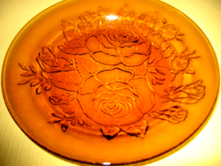 Amber glass indonesia rose pattern plate 3 pcs