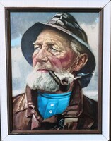 Fk/329 - harry haerendel - portrait of a pipe-smoking fisherman - lithography