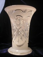 Antique Biedermeier opal glass polished crystal vase multilayer