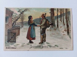 Old New Year's card 1902 e. Döcker artist drawing postcard forest hunter