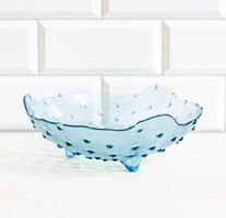 Kék üveg tál buborék díszítéssel - mid-century modern skandináv design dekoráció