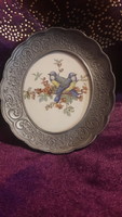Bird porcelain miniature picture, tin frame tin wall decoration (l3336)