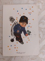 Old New Year postcard 1972 style postcard with chimney sweep clover