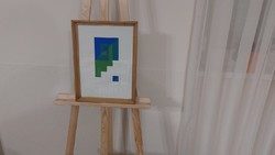 (K) Absztrakt, konstruktív  szitanyomat "Tetris" 31x41 cm kerettel