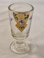Antik bieder kézi festésű, aranyozott ibolyás üveg pohár