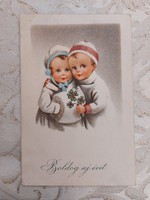 Old New Year postcard 1926 postcard with clover kids