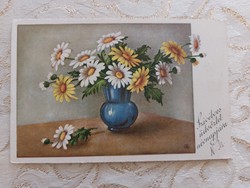 Old postcard 1944 postcard with floral daisy