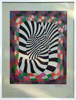 2/1. Victor Vasarely: Zebrák, nagyméretű színes szitanyomat, szignált