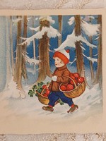 Old New Year mini postcard postcard greeting card little boy forest clover mushrooms
