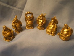 E33 Szerencsét hozó Buddha sorozat gyűjtemény bájos ritkaság ,6-db  tömör rézből mindegyik  mosolyog