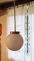 Old, medium-sized, white, art deco, opal glass sphere, ceiling, pendant lamp. 20 Cm. Diameter.T