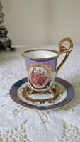 Beautiful, baroque scene porcelain mocha cup and plate