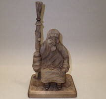 Retro Vintage Hand Carved Folk Carving Carved Wood Witch Figure Statue Wood Carving Old Aunt