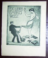 Erotic etching ex-libris signed by Bayor / Bavarian branch