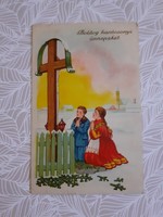 Old Christmas postcard 1940 style postcard with cross crucifix prayer
