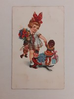 Old postcard cartoon postcard girl toys