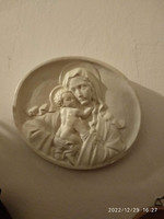 Viasz szerű plakett Madonna kisdeddel, Szűz Mária kis Jézussal domború kép, falidísz