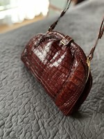 Beautiful vintage crocodile leather handbag in warm brown color