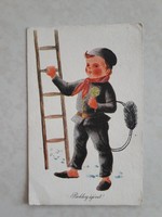 Old New Year postcard style postcard with chimney sweep clover