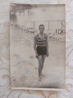 Old man photo vintage photo beach contemporary swimsuit