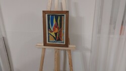 (K) Szignózott absztrakt festmény 31x43 cm kerettel