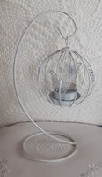 White metal sphere butterfly candle holder
