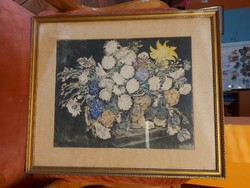 István Prihoda-kiss, large still-life with flowers, etching, in passe-partout, in a beautiful, glazed frame